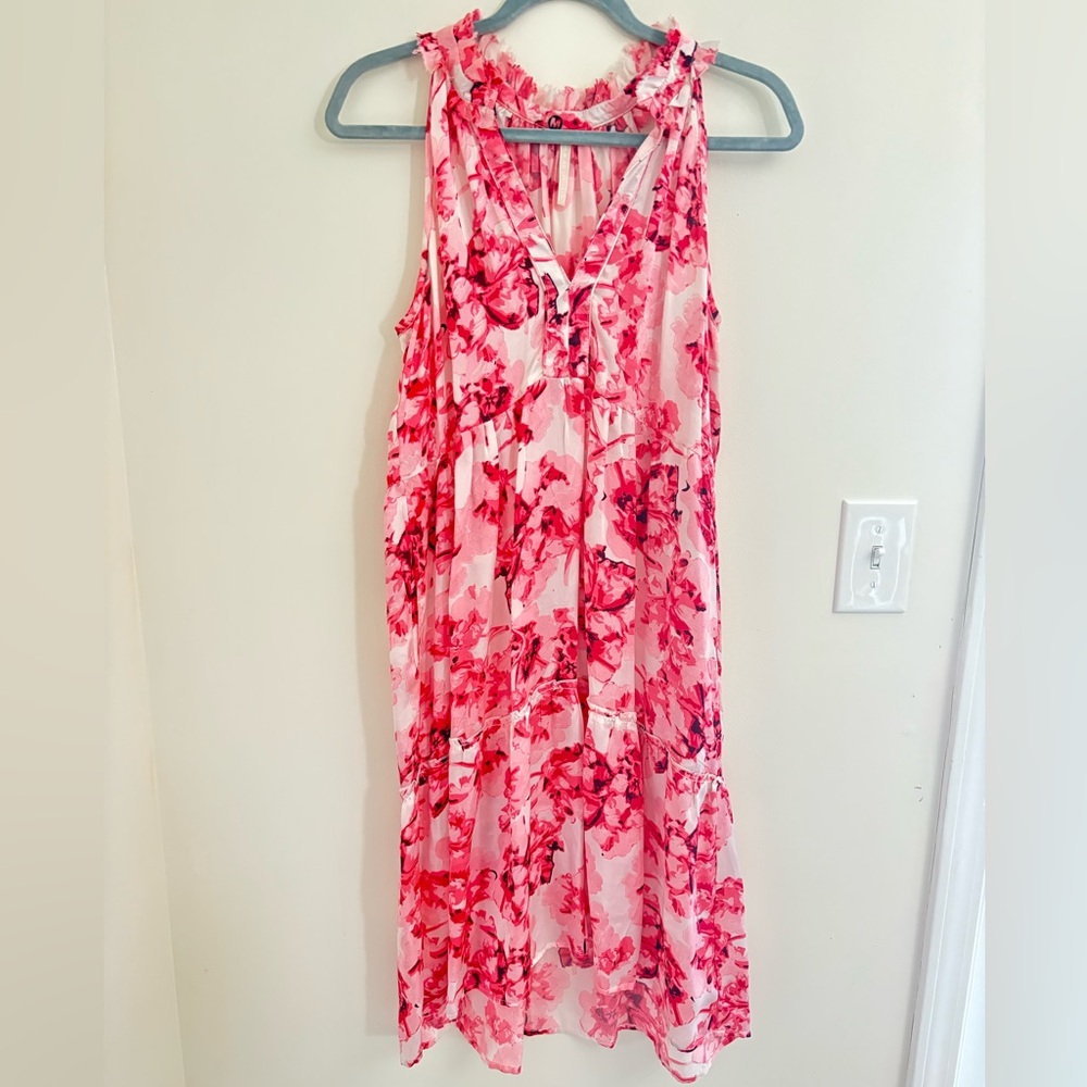 Lola Australia 100% Silk Pink Floral Dress Resort Ruffle romantic natural fiber